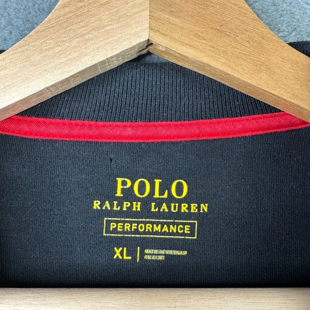 Polo Ralph Lauren Performance Mens Size XL Black Full Zip Track Jacket Red Trim‎